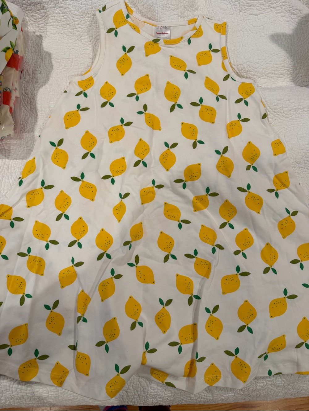 NWOT Hanna Andersson Lemon Print Sleeveless A-Line Dress - White & Yellow
